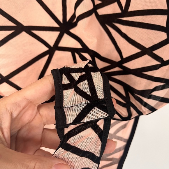 Parisian Geometric felt Patterned women’s sheer bodysuit - Picture 2 of 7